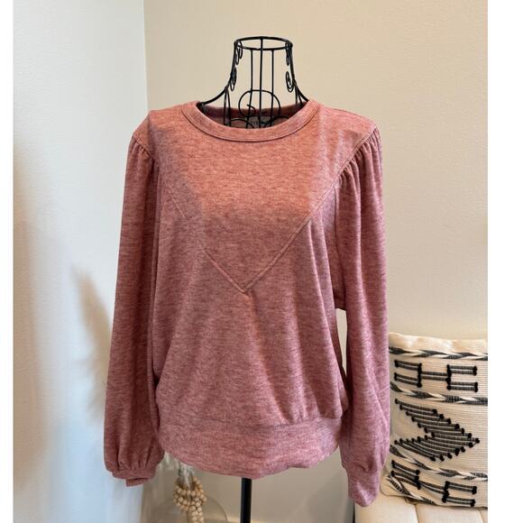Evereve Heathered Red Soft Puff Sleeve Sweat­shirt Small - Picture 1 of 6